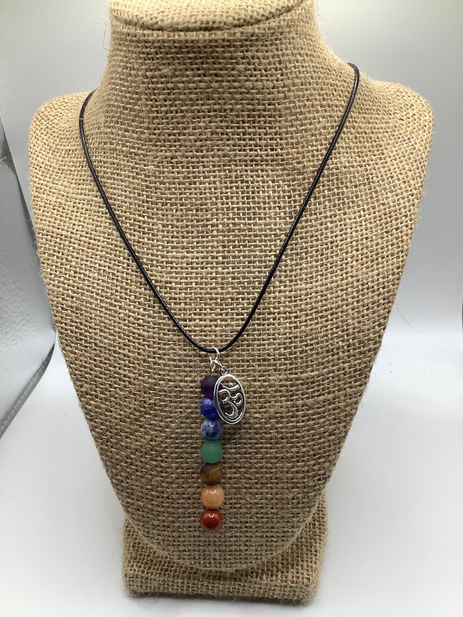Chakra gemstone necklace, healing, and grounding , Om charm, Yoga and meditation