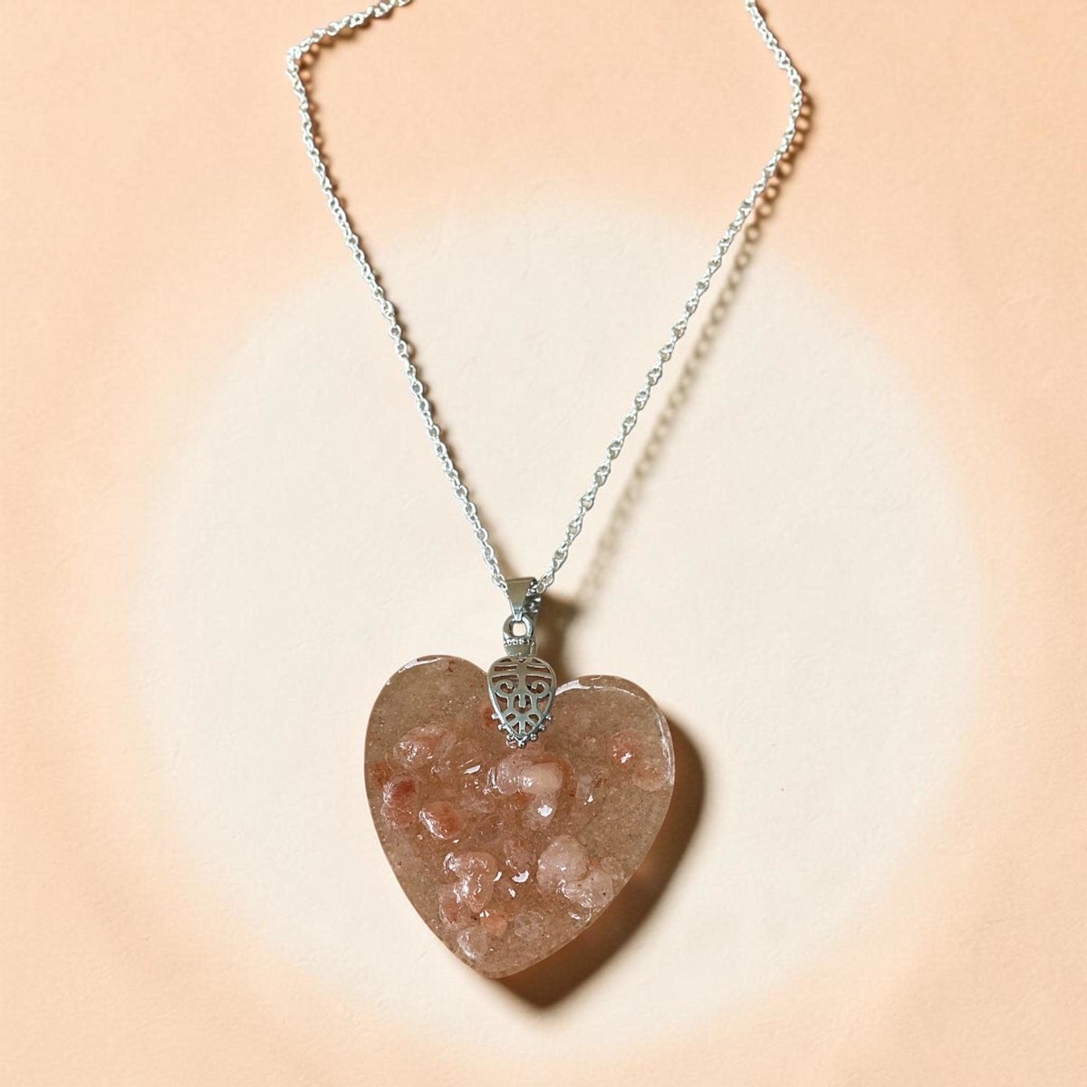 Unique Himalayan Salt Heart Pendant Necklace - Natural Purifying Crystal Charm on Gold or Silver Chain