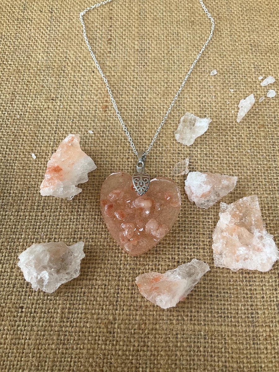 Unique Himalayan Salt Heart Pendant Necklace - Natural Purifying Crystal Charm on Gold or Silver Chain