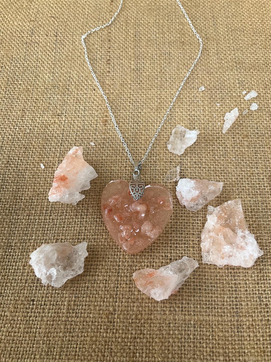 Unique Himalayan Salt Heart Pendant Necklace - Natural Purifying Crystal Charm on Gold or Silver Chain
