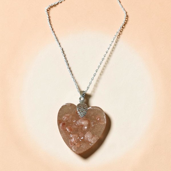 Unique Himalayan Salt Heart Pendant Necklace - Natural Purifying Crystal Charm on Gold or Silver Chain